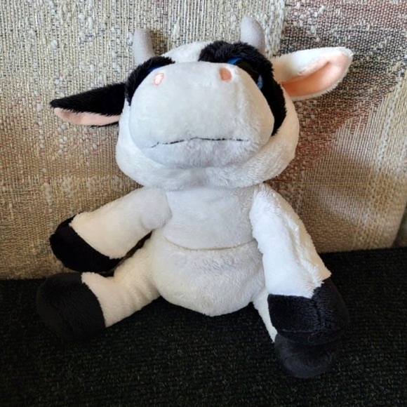 KEEL TOYS Black & White 9" Cow Plush with Blue Eyes & Pocket Stuffed Animal Toy - Picture 6 of 9